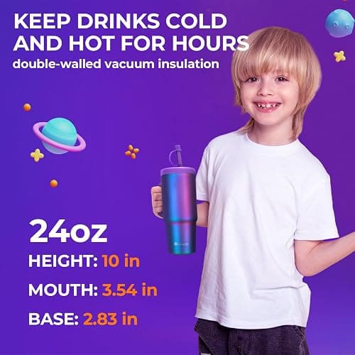 Luxgola Kids 24 oz Tumbler with Handle, Leak-Proof Screw-On Lid with Removable Silicone Straw, Spill Proof, Reusable Stainless Steel Insulated Water Bottle, Gift for Boys Girls Adults, Rose Red thumbnail 5