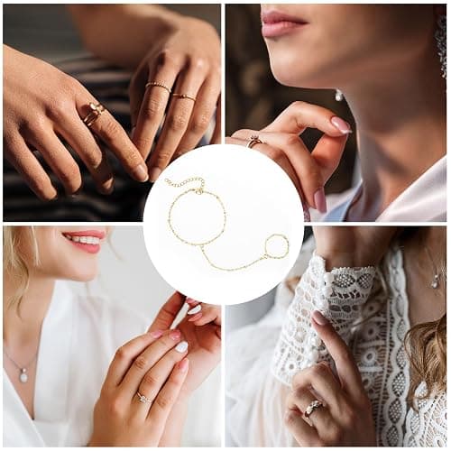 Mikovivi Stylish Chain Bracelet, Gold Stainless Steel Hand Ring Chain, Rhinestone Finger Ring, for Girls Women, 6.5in thumbnail 7