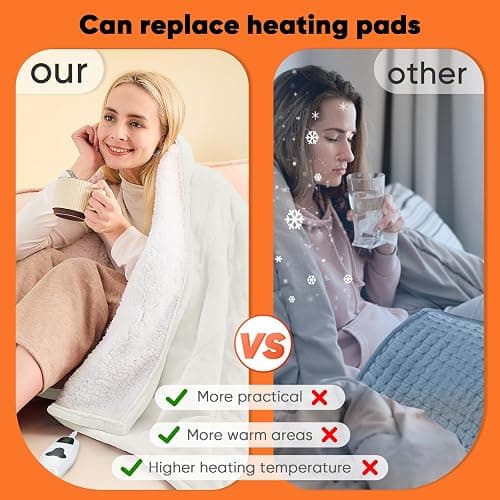 Heated Blanket Electric Blankets,50“ x 60” Heating Blanket,Thick Warming Plush Electric Lap Twin Size Sherpa Gifts for Women,Mom,Grandma with 5-Position Timer &10 Heating Levels,White thumbnail 4