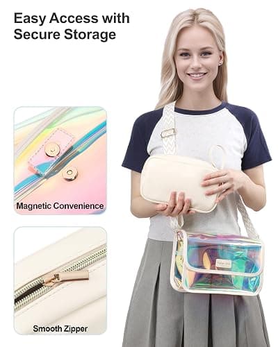 PACKISM Iridescent Clear Concert Bag - Holographic Clear Bag for Stadium Events with Inner PU Leather Privacy Pouch thumbnail 4