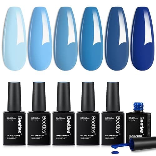 Beetles Blue Gel Polish Set, Ocean Range, 6 Colors Blue Gel Nail Polish Set | Light Dark Navy Blue Shades, Soak-Off UV LED, Long-Lasting Nails Art for Salon, Home DIY & Holiday Manicures thumbnail 8