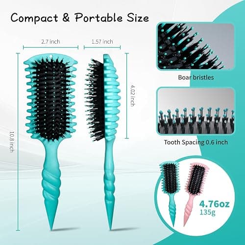LuxuMach Curl Defining Brush, Curly Hair Brush for Curly Hair Wet or Dry, Boar Bristle Styling Brushes for Shaping & bouncy Curls for Women & Men Gift (Teal) thumbnail 7