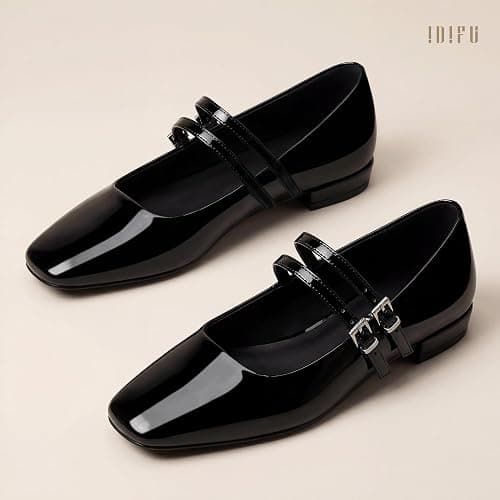 IDIFU Ballet Flats Square Toe Mary Jane Flat Shoes for Women | Double Strap Closed Toe Ballerina Flat Dress Shoes, Comfortable Casual Formal Work Office Business Cute Fashion Dressy Flats thumbnail 6