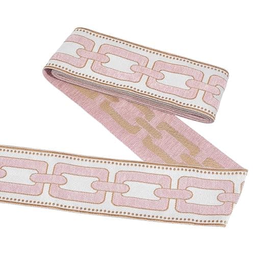 PH PandaHall 5.5Yard Embroidered Drapery Trim Geometric Ribbon 3.6" Wide Polyester Jacquard Grid Ribbon Pink Gray Drapery Banding Trim Tape for Drapes Curtain Banding Sewing Clothing Decor - Image 1