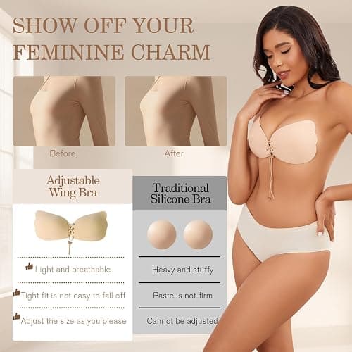 GZAMOF Sticky Adhesive Push-Up Invisible Strapless Bras for Women thumbnail 5