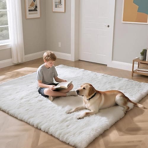 4x6 White Rug for Bedroom, Fluffy Shag Area Rug Small Rug Bedroom Carpet | Upgraded Non-Slip Rubber Backing, Ultra Soft Area Rugs for Living Room, Office, Home Decor, Elevate Your Space Ambiance thumbnail 4