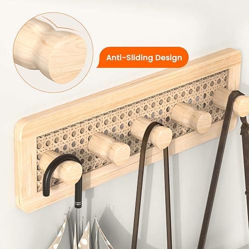 Homode Wooden Wall Hooks, Wall Mounted Coat Rack for Entryway, Boho Wood Pegs for Hanging Coats and Hats, Decorative Coat Hanger Purse Holder for Towel Key Jacket Bag Leash Cap thumbnail 4