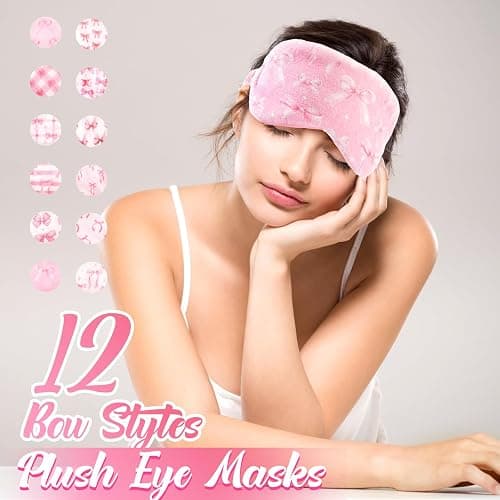 Cuffbow 12 Pcs Plush Sleeping Eye Masks Bulk Comfortable Sleep Eye Cover Mask for Kids Women Men Soft Furry Blindfold Faux Fur Shade for Travel Nap Sleepover Party Supplies (Bow) thumbnail 4