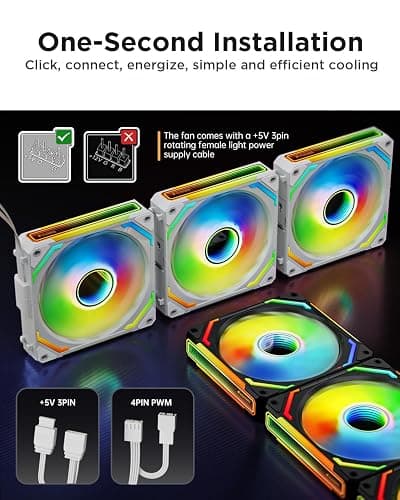 AsiaHorse COSMIQ 120mm PC Case Fan, Infinity Mirror FDB 2000 RPM with 5V 3-PIN Connector and Small Controller, Daisy Chain PWM PC RGB Fans for Cases CPU Liquid Coolers, White, Reverse Fan thumbnail 9