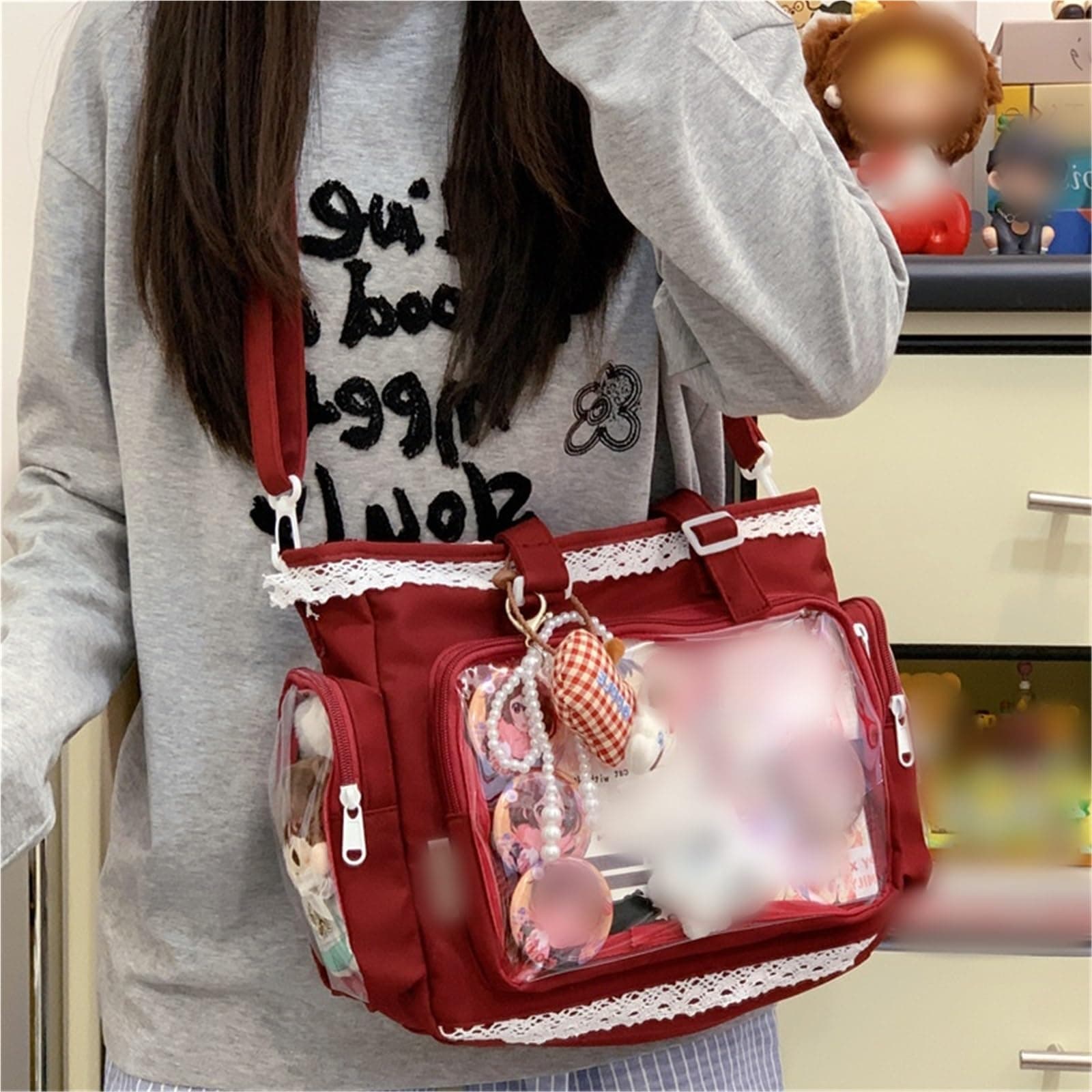 Ita Bag Crossbody Tote Bags, Japanese Kawaii Pin Display With Insert, Ladies Y2K Shoulder Bag Handbag thumbnail 2