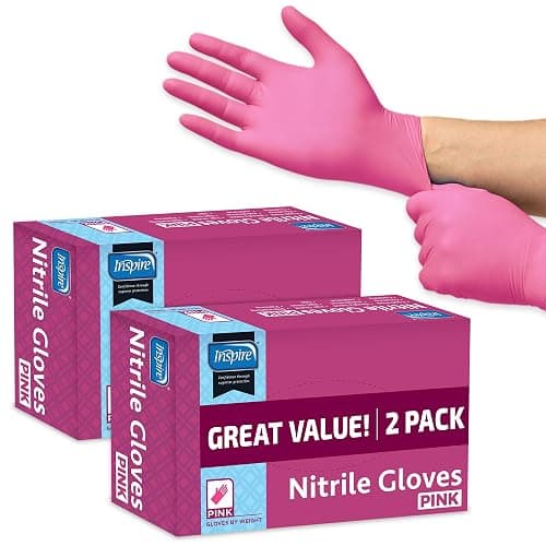 Inspire Pink Gloves Disposable Latex Free | Nitrile Pink Glove Hair and Nail Salon, Esthetician Nitrile Disposable Gloves - Image 1