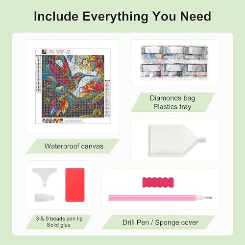 SJUTOUCI Hummingbird Diamond Painting Kits for Adults, Stained Glass Diamond Art Painting Kits, 5D Round Diamond Beads Art Craft for Home Decor Gift 11.8x11.8inch/30x30cm thumbnail 7