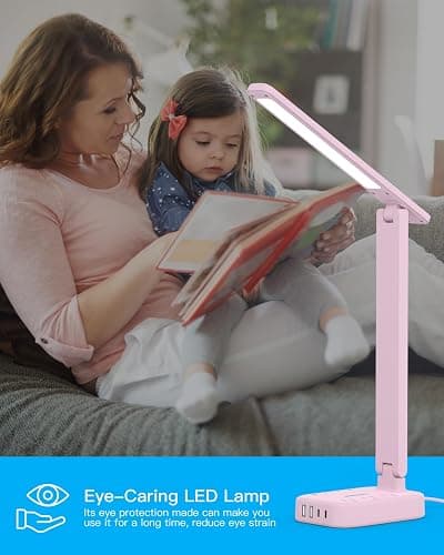 Dorm Room Essentials for Girls, Pink Power Strip with LED Desk Lamp, 3 Outlets 4 USB Ports, 4 Modes 5 Level Touch Lamp Small Desk Lamp for Home Office Bedroom Study Reading Light, 5ft Extension Cord thumbnail 6