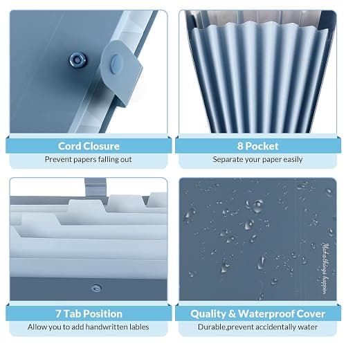 SKYDUE Expanding File Organizer with 8 Pockets, Accordion File Folders with Labels, Portable Document Paper Bill Receipt Organizer, Home College School Office Supplies, Letter Size, Blue thumbnail 5