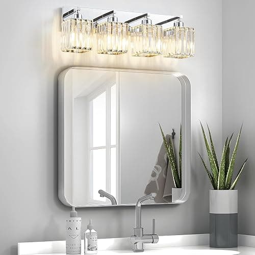 Aixialin Bathroom Light Fixtures Crystal Modern Vanity Lighting Fixtures 4 Light Chrome Bathroom Vanity Light thumbnail 7