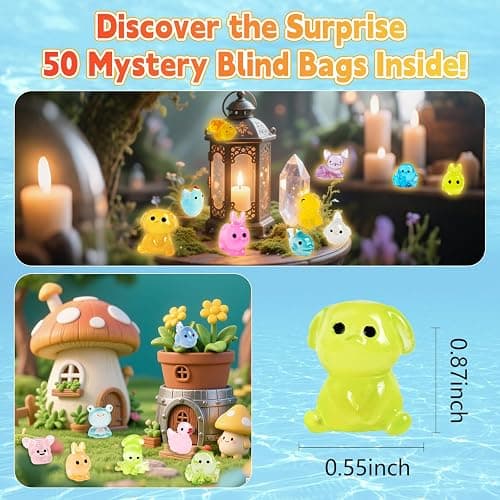 50 Pcs Mystery Bag Mini Resin Animals Glow in The Dark Figurines, Mini Figures Blind Bags for DIY Crafts, Fairy Garden Decor, Dollhouse Accessories, Party Favors, Surprise Gifts for Kids thumbnail 7
