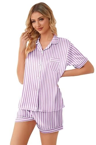 Schbbbta Girls Womens Pajamas, Satin Silky Pjs Set Kids 2Pcs Button-Down Nightwear Sleepwear Gift for Mommy and me thumbnail 6