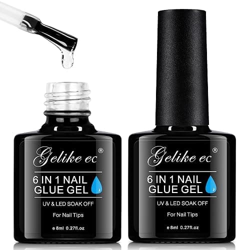 Nail Tips Gel Nail Glue: Geliek EC 2PCS 6 in 1 Adhesive Gel Nail Polish for Salon - Strong Nail Glue for Press On Nails Nails Acrylic Tips - Valentine's Day Girl Gift for Home DIY - Image 1