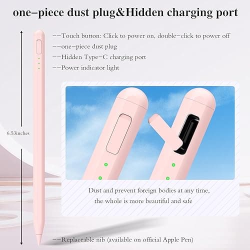 Stylus Pen for iPad11&10thGen,14Mins Faster Charge, with Pencil Holder,Palm Rejection, Tilt Sensitivity, for iPad Air11&13-inch(M3/M2), iPad Pro 11&13-inch (M4),iPad 6-11th,iPad Pro 11/12.9 inch thumbnail 4