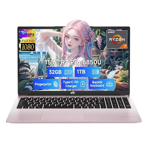NIMO 15.6" FHD Light-Gaming-Laptop, 8 Cores AMD Ryzen 7 Pro 6850U 32GB LPDDR5 RAM 1TB SSD (Beat i7-1360P Up to 4.7GHz) GPU AMD Radeon 680M IPS Computer with 100W Type-C Backlit Keyboard Fingerprint - Image 1