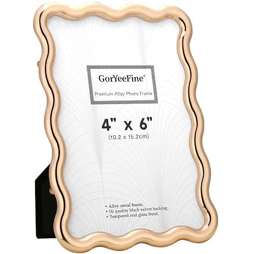 GorYeeFine Gold 4 x 6'' High-End Zinc Alloy Picture Frame with Wave Design - Modern Glamour 6x4'' Pictures Frames for Desktop and Wall Décor thumbnail 8