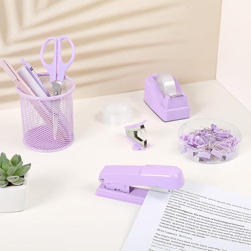 SKYDUE Purple Desk Accessories, Stapler and Tape Dispenser Set,10PCS | Purple Office Supplies Set, Stapler, Tape Dispenser, Scissors, Binder/Paper Clips and 1000pcs Staples thumbnail 8