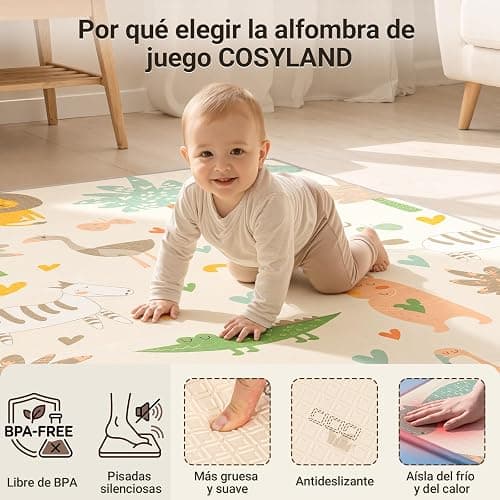 COSYLAND Alfombra Bebé Acolchada Plegable XPE Reversible, Tapete de Juegos Infantil Antideslizante e Impermeable para Suelo, Colchoneta Bebé, Animales Dormidos, Zorro y Oso Pardo, 150 x 180 x 1 cm thumbnail 4