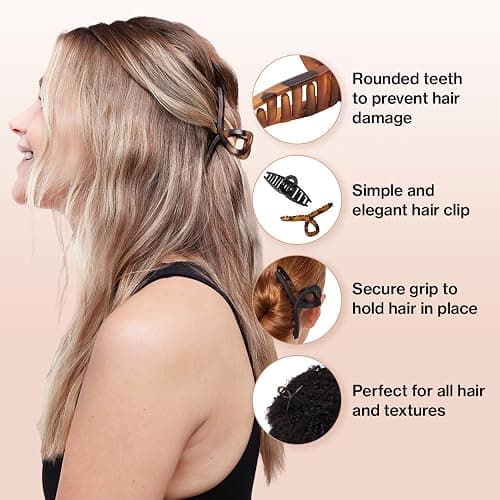 Kitsch Large Hair Clips for Women - Fashionable Loop Hair Claw Clips | Matte Plastic, Easy-Grip | Perfect for Everyday Use & Special Occasions | Ideal Gifts for Women - Tortoise & Black, 2 Pcs thumbnail 3