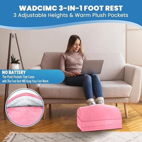 WADCIMC Foot Rest for Under Desk at Work, Warmer Feet Pocket Footrest,Foot Stool with Washable Cover,Comfortable Footrest with 3 Adjustable Heights, for Office Gaming Chair, for Leg Support, XL(18IN) thumbnail 2