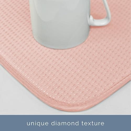 S&T INC. Dish Drying Mat XL, 18” x 24”, Absorbent Microfiber Kitchen Counter Mat, Drying Pad for Dishes, Utensils, Pots and Pans, Extra Large, Diamond Texture, Pink thumbnail 4