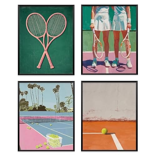 VONTP Tennis Wall Art Decor, 8x10 Inch Set of 4 (Unframed) | Tennis Sports Girly Modern Pastel Aesthetic Prints Posters Wall Decorations for Sports Girls Room Dorm Bedroom Club Gallery - Image 1