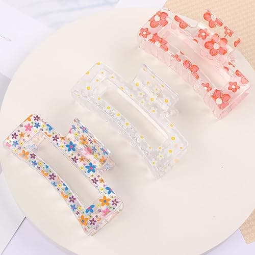 3PCS Flower Hair Claw Clips 3.3 Inch Cute Spring Rectangle Hair Clips Daisy Small Pink Flower NonSlip Hair Barrettes Strong Hold Hair Clamps Fashion Hair Accessories for Women Girls thumbnail 4