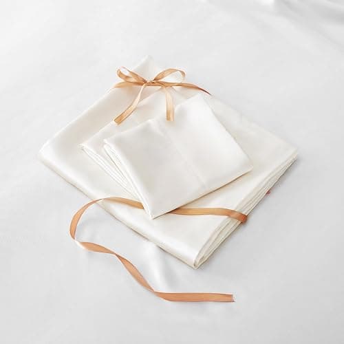 BEDELITE King Size Sheets Set, Luxury Soft Ivory White 100% Polyester Sheets for Hair and Skin, Similar to Silk Bed Sheets Set 4 Pieces with 1 Deep Pocket Fitted Sheet, 1 Flat Sheet, and 2 Pillowcases thumbnail 7
