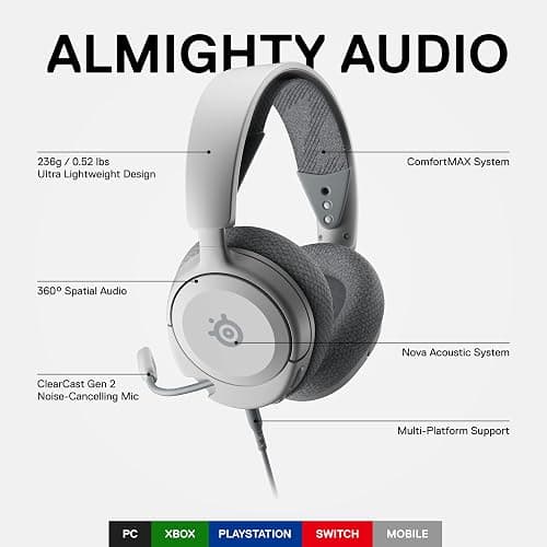SteelSeries Arctis Nova 1 Multi-System Gaming Headset — Hi-Fi Drivers — 360° Spatial Audio — Comfort Design — Durable — Ultra Lightweight — Noise-Cancelling Mic — PC, PS5/PS4, Switch, Xbox - White thumbnail 2