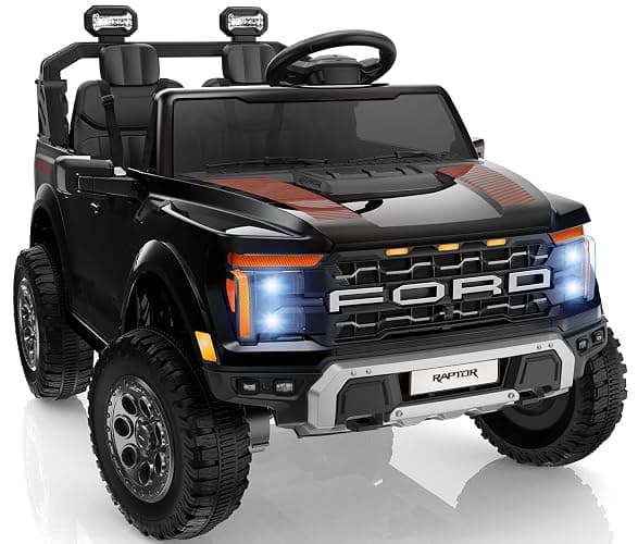 First Ride On 24V Ride on Toys for Big Kids, Licensed Ford F-150 Raptor 2 Seater Kids Ride on Car w/Remote Control, Toddler Electric Car w/LED Lights, Bluetooth, Truck Bed Storage, Soft Start (Black) - Image 1