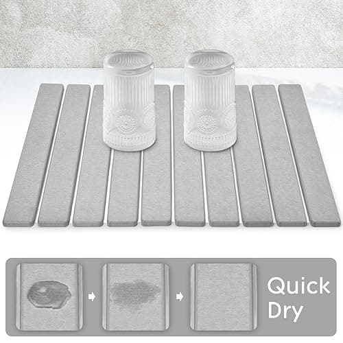 Large Stone Dish Drying Mats for Kitchen Counter, 24"(L)×16"(W) Collapsible Quick Dry Dish Drying Mat, Eco-Friendly Absorbent Diatomaceous Earth Mat for Dishes Bottles Cups, Match Any Countertop - Classic thumbnail 3
