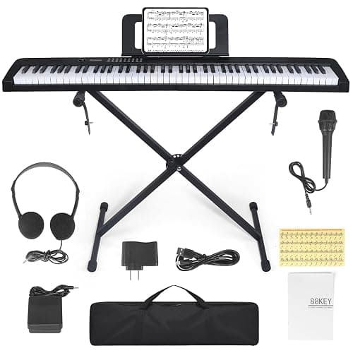 88 Key Piano Keyboard, Electric Digital Piano with Semi Weighted Keys, Keyboard Piano with Sustain Pedal, Power Supply, Stand, Carrying Case, Headphones, USB-MIDI Compatibility, for Beginner Adults - Image 1