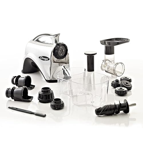 Omega Juicer Premium Vegetable and Fruit Juice Extractor and Nutrition System Makes Nut Milks Baby Food and Sorbets, Adjustable Pressure Settings 80-RPM Slow Masticating Juicer, 150-Watts, Silver thumbnail 8