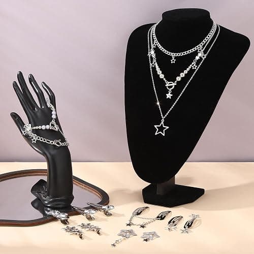 Y2k Accessories Set Included Star Y2k Silver Necklace Grunge Layered Necklace Y2K Sunglasses Star Hair Clip Y2k Silver Hair Clips Keychain Hip Hop Pants Chain Vintage Jewelry Set for Women thumbnail 7