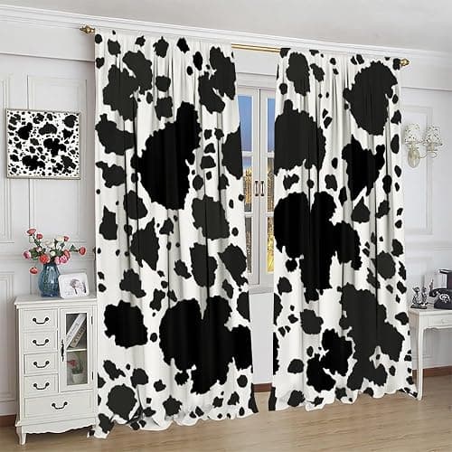 JESTRONRY Cowhide Window Curtain, Western Farm Animal Fur Brown White Cow Print Curtain for Kids Boys Girls Teens Bedroom Decor, Wildlife Rustic Farmhouse Cow Curtain 42x45 Inch Decor thumbnail 4