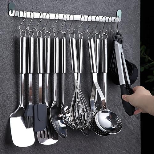 Berglander Kitchen Utensils Set 38 Pieces, Stainless Steel Cooking Utensils Set, Kitchen Gadgets Cookware, Kitchen Tool Set with Utensil Holder Rack And Hooks For Hanging Dishwasher Safe thumbnail 6