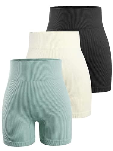 YNNTHY Women's 3 Piece Workout Shorts Yoga Seamless Ribbed High Waisted Spandex Booty Biker Shorts - Image 1