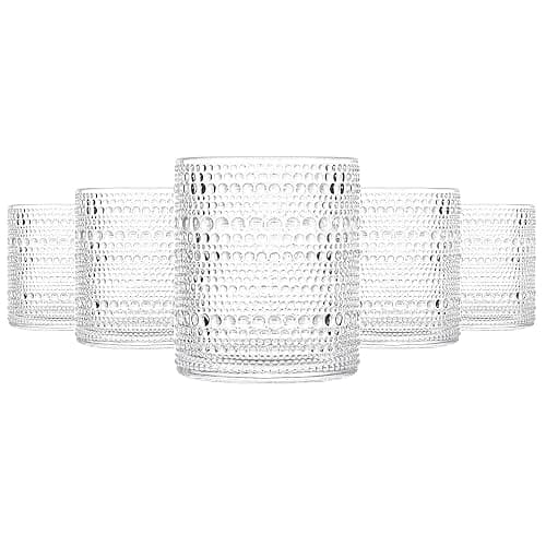 cosnou Glassware Set of 6, 13 OZ/390ml Hobnail Kitchen Glassware, Embossed Vintage Glass for Water, Cocktail, Soda, Beverage, Juice - Image 1