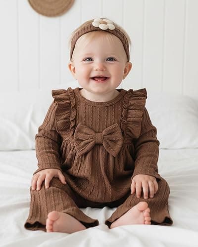 Newborn Baby Girl Clothes Fall Winter Infant Girl Outfits Preemie Girls Bell Bottoms Pants Set Cute Headband thumbnail 2
