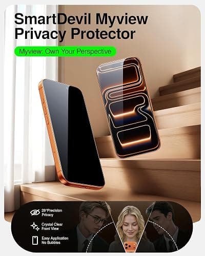 SMARTDEVIL 2 Pack Privacy Screen Protector for iPhone 17 Pro Max, Anti-Spy | Military-Grade Shatterproof Protection, Tempered Glass Film , 9H Hardness, Fast & Easy Installation, Case Friendly Design thumbnail 2