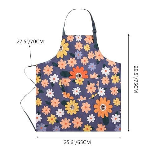 ARBINSON 2 Pack Floral Apron for Women with Pockets, Adjustable Cotton Chef Aprons for Kitchen, Cooking, BBQ & Grill thumbnail 2