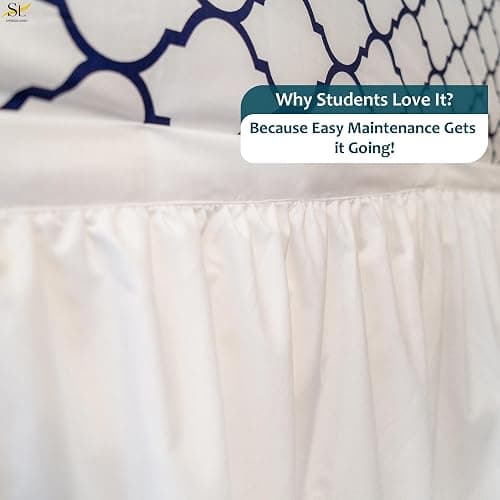 Shreem Linen Dorm Bed Skirt Twin XL 32 Inch Drop, 100% Microfiber Extra Long College Dust Ruffle Bedskirt, White thumbnail 8