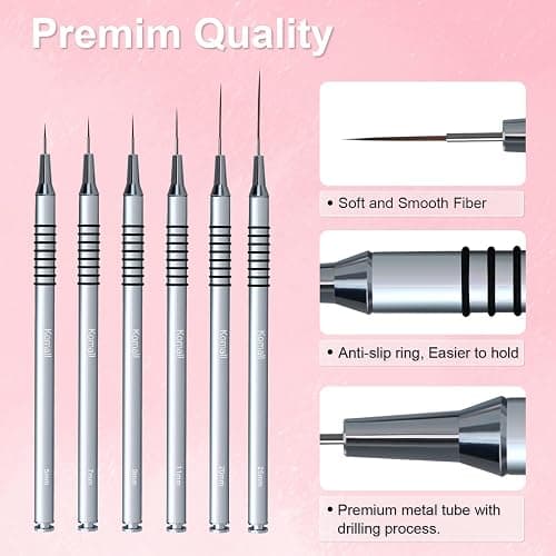 Komall Metallic Nail Art Brushes, 6Pcs Non Slip Liner Brush Set, UV Gel Polish Painting Art Design Pen for Long Lines, Thin Details, Fine Drawing Sizes 5/7/9/11/20/25mm(Silver) thumbnail 5