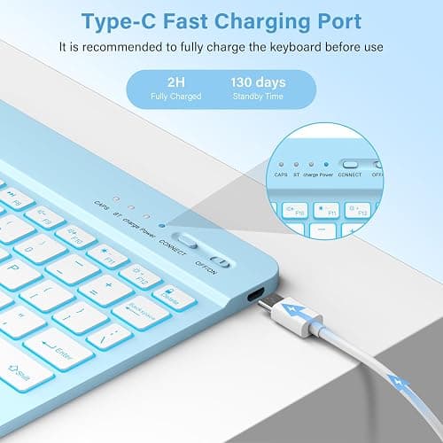 KBCASE for iPad 10th /A16 11th Generation Case with Keyboard Detachable Keyboard Case for iPad 10th 10.9" 2022/A16 11th Generation 11" 2025 with Pencil Holder, Multi-Angle,UK Layout, Blue thumbnail 6