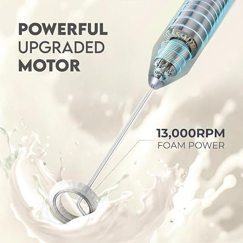Zulay Kitchen Powerful Milk Frother Wand - Handheld Stainless Steel - Battery Operated Drink Mixer for Coffee, Lattes, Cappuccino, Matcha - Froth Mate Frother Gift - Cool Tide thumbnail 7
